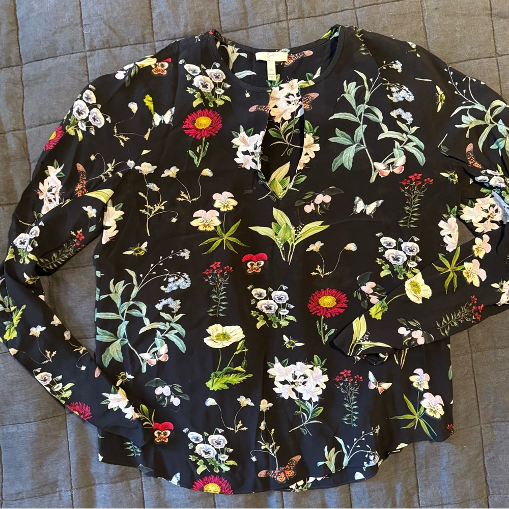 Joie Black Floral Blouse with Multicolor Blooms